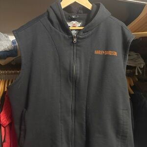 Vintage Harley-Davidson Men's3XL Sleeveless Full Zip HoodieVest Black